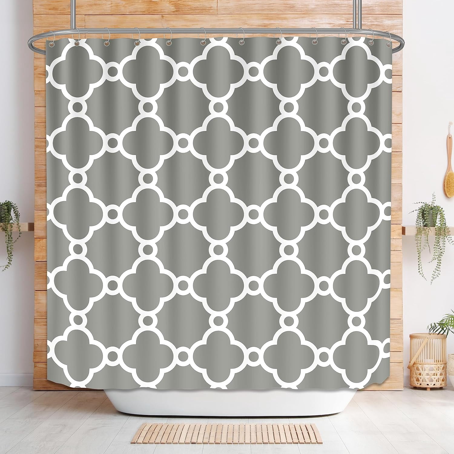 Grey and White Shower Curtain Gray Geometric Moroccan Shower Curtains ...
