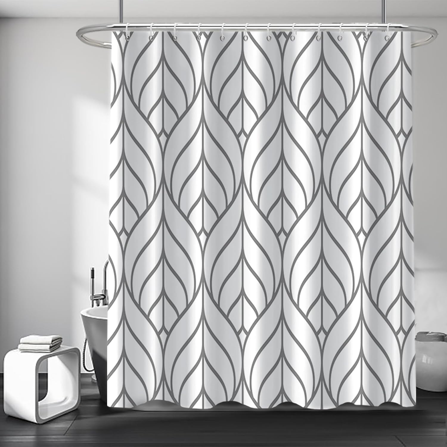 Grey and White Shower Curtain, Modern Aesthetic Grey Striped Shower ...