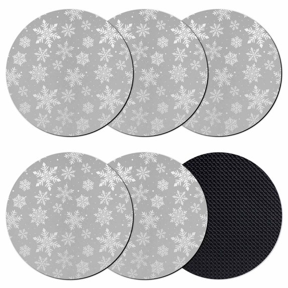 Grey White Snowflake Christmas Coasters Set of 6, Absorbent Coasters for Drinks, Winter Xmas Snowflakes Coaster for Desk Coffee Table Protection, Home Decor House Warming Gifts 4"