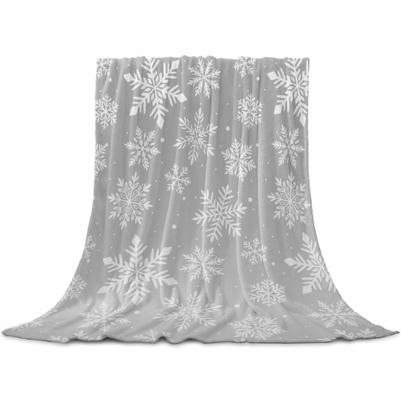 Grey and White Snowflake Winter Christmas Throw Flannel Blanket 32x48In Super Soft Cozy Bed Blanket, Lightweight Plush Fuzzy Bed Throw for Bedroom Sofa Couch Living Room
