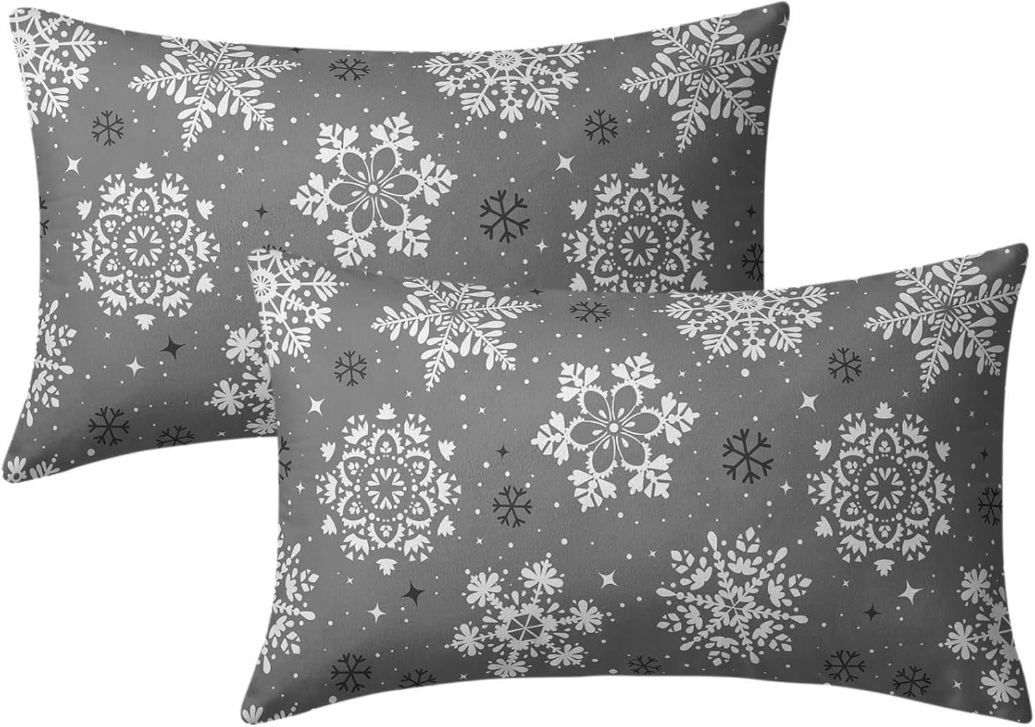 Snowflake Throw Pillow - White on Gray With Indoor Outdoor  Gray and White Snowflake Throw Pillow Set display picture 1