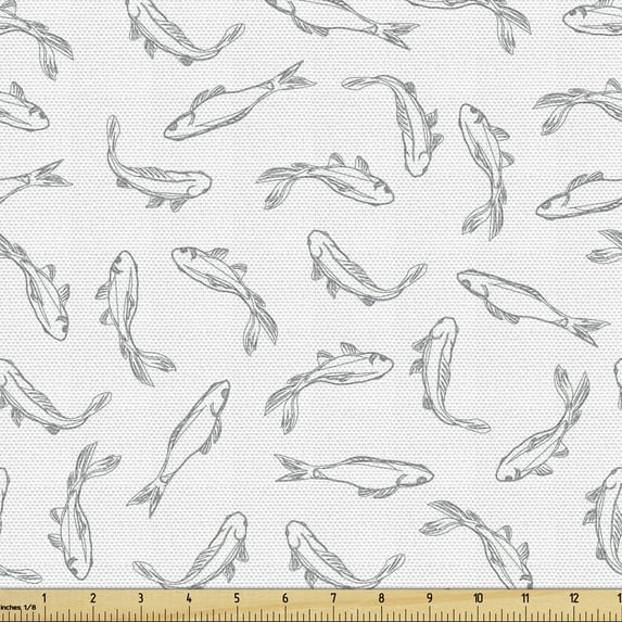 Grey and White Sofa Upholstery Fabric by the Yard, Fish Pattern Underwater Animals Abstract Marine Lake Peaceful Illustration, Decorative Fabric for DIY Home Accents, 10 Yards, Grey White by Ambesonne