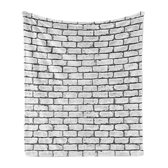 Grey and White Soft Flannel Fleece Blanket, Grunge Brick Wall Background Urban Architecture Building Modern City Life Graphic, Cozy Plush for Indoor and Outdoor Use, 50" x 60", Grey, by Ambesonne