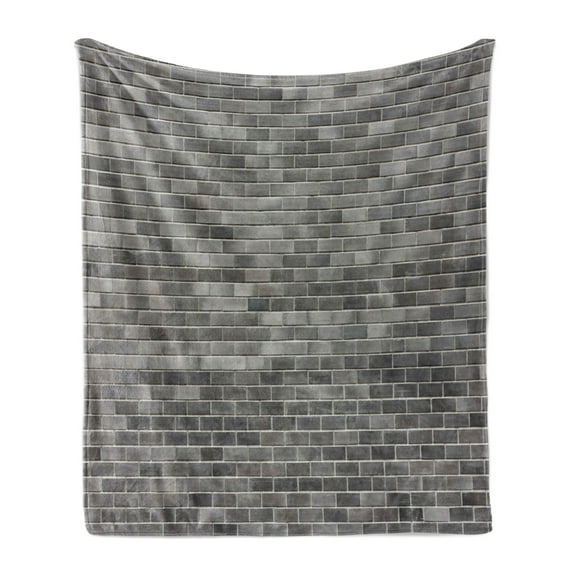 Grey and White Soft Flannel Fleece Blanket, Modern Brick Wall Tiles Urban Construction Architecture Building Town Art Picture, Cozy Plush for Indoor and Outdoor Use, 50" x 60", Grey, by Ambesonne