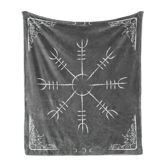 Grey and White Soft Flannel Fleece Throw Blanket, Greyscale Background with Motifs and Curlicues Pattern, Cozy Plush for Indoor and Outdoor Use, 50" x 70", Grey White White, by Ambesonne