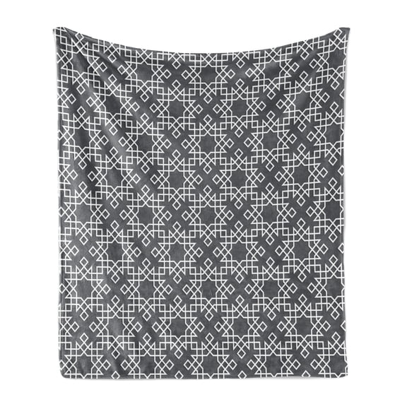 Grey and White Soft Flannel Fleece Throw Blanket, Moroccan Star Pattern Traditional Tile Symmetrical Motifs, Cozy Plush for Indoor and Outdoor Use, 50" x 70", Charcoal Grey White, by Ambesonne