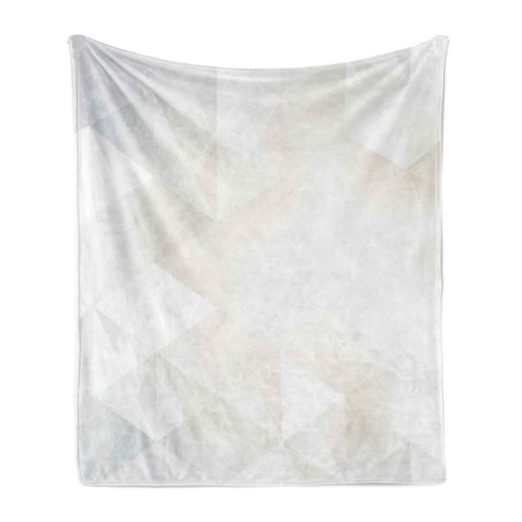 Grey and White Soft Flannel Fleece Throw Blanket, Polygon Art Geometrical Forms Contemporary Art Inspired Design, Cozy Plush for Indoor and Outdoor Use, 70" x 90", Pale Grey White, by Ambesonne