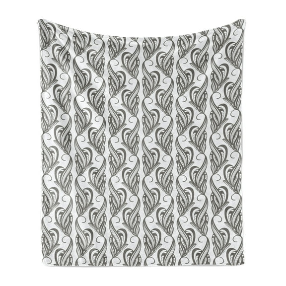 Grey and White Soft Flannel Fleece Throw Blanket, Swirling Leaves Flower Petals with an Abstract Design, Cozy Plush for Indoor and Outdoor Use, 50" x 60", Charcoal Grey and White, by Ambesonne