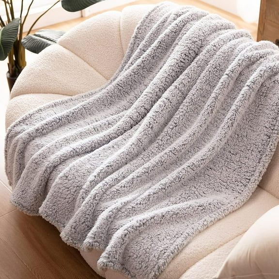 Grey White Speckle Fluffy Sherpa Throw Blanket Ultra Soft Warm Lightweight Shaggy Blanket for Couch Sofa Travel, Premium Reversible Decorative Faux Fur Blanket for All Seasons, 60"x 80"