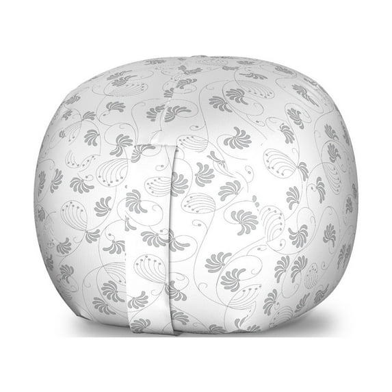 Grey and White Storage Toy Bag Chair, Classical Pattern with Abstract Flowers and Skinny Curly Stems, Stuffed Animal Organizer Washable Bag, Large Size, Pale Grey White, by Ambesonne