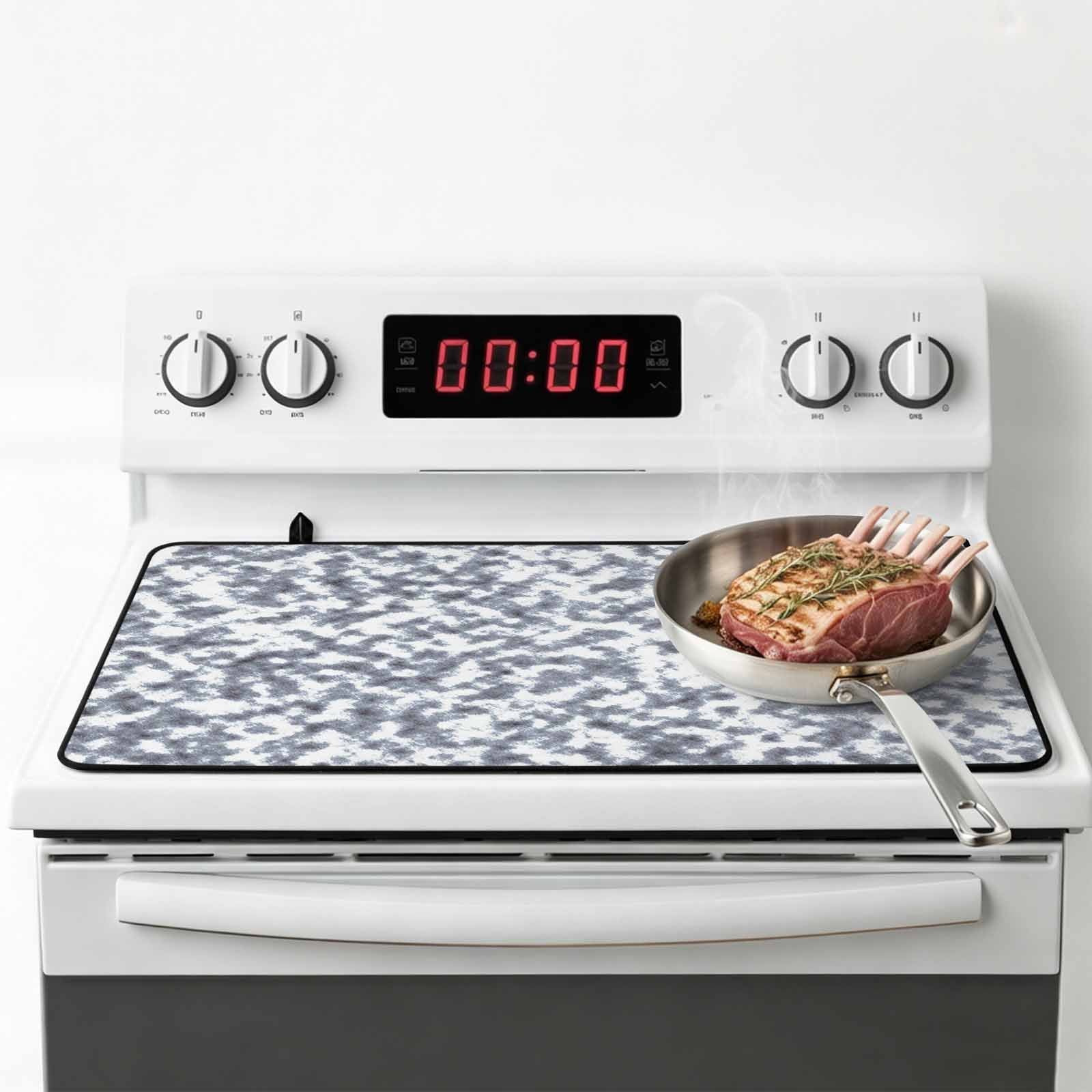 Grey White Stove Top Cover for Electric Stove, Heat-proof & Non Slip Glass Top Stove Cover Protector, Modern Geometric Gray Ombre Abstract Art Kitchen Flat Cooktop Rubber Mat 24x21 Inches