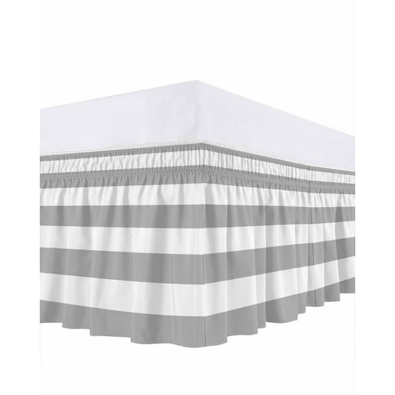 Grey and White Stripe Bed Skirt Queen Size 16" Drop Simple Style Irregular Ruffled Wrap Around Bed Skirts Adjustable Elastic Bedskirt Dust Ruffle for Queen Size Bed