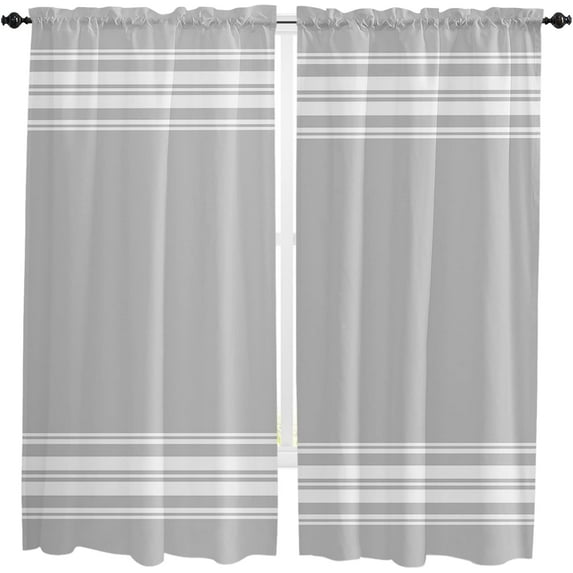 Grey White Stripe Kitchen Curtains 84 Inches Long, Country Farmhouse Modern Rustic Rod Pocket Window Curtains Panels for Bedroom, Light Filtering Treatment Curtains Drapes 52''''x84''''