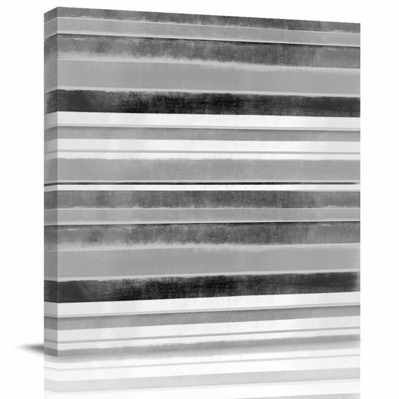 Grey White Stripe Nordic Style Canvas Artwork Painting Art, Retro Geometric Art Square Framed Wall Decorations Prints Picture for Bedroom Kitchen Living Room, 8x8 in