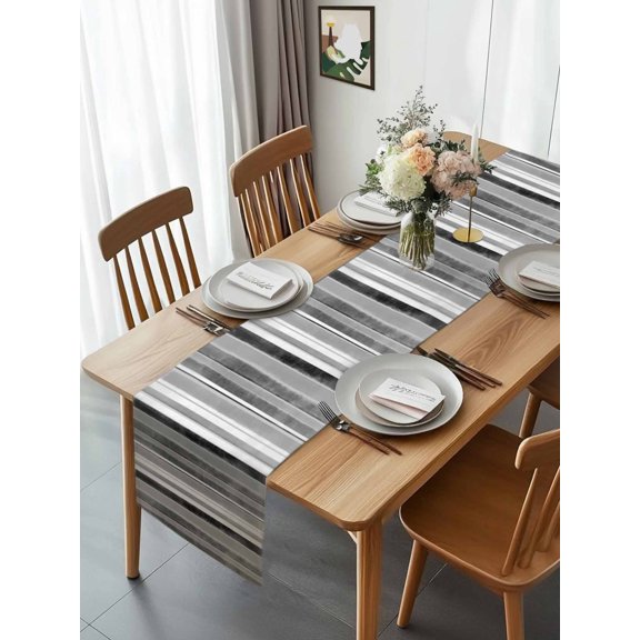Grey White Stripe Nordic Style Table Runner 13x70in Non-Slip Cotton Linen Table Runners, Retro Geometric Art Dresser Scarves TableRunner for Dinner Kitchen Dining Wedding Party