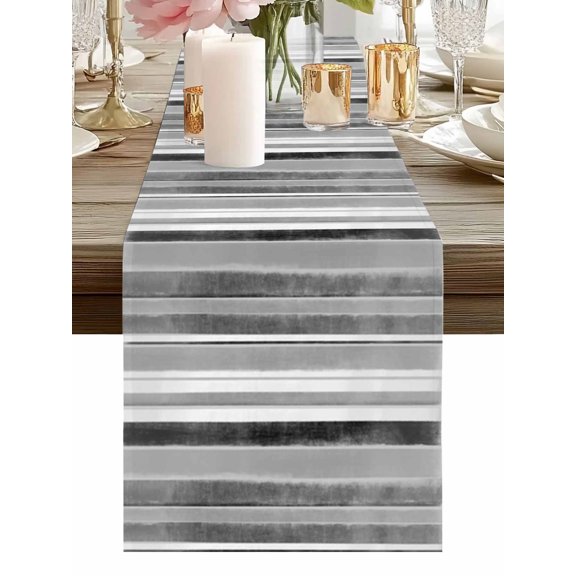 Grey White Stripe Nordic Style Table Runner-36 Inch Long Retro Geometric Art Table Runners Linen Burlap Tablerunner for Kitchen Dining Room Holiday Party