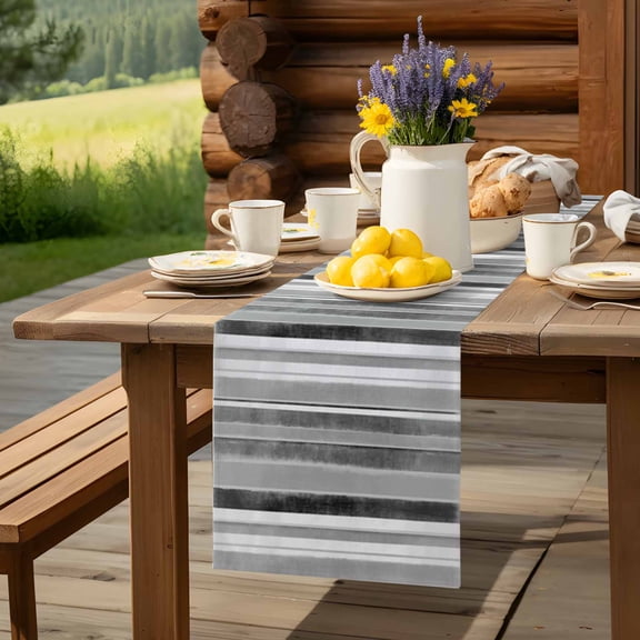 Grey White Stripe Nordic Style Table Runner 72 Inch Long Retro Geometric Art Table Runners Linen Burlap Tablerunner for Kitchen Dining Room Holiday Party
