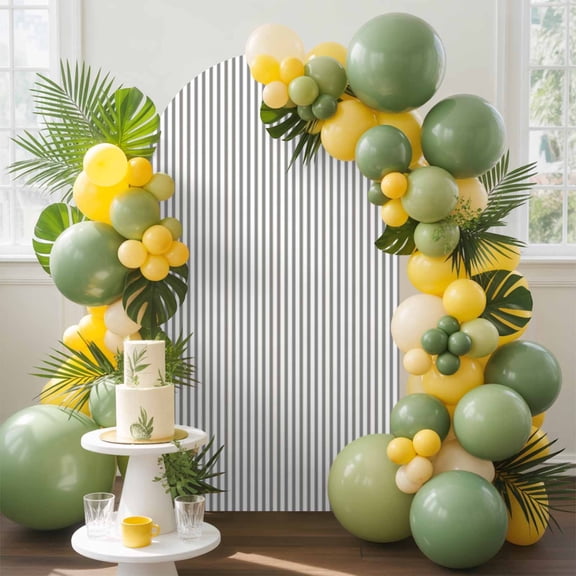Grey and White Stripe Pattern Arch Backdrop Cover, 6.6FT, Simple Style Spandex Arch Covers Double-Sided Backdrop for Wedding Birthday Party Photo Background Decoration