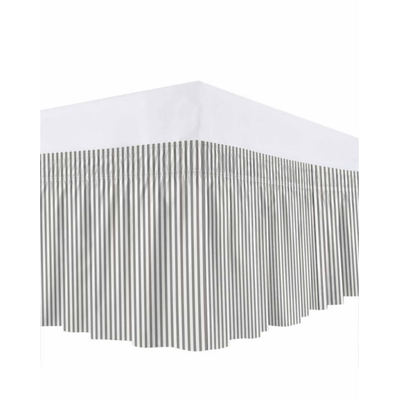 Grey and White Stripe Pattern Bed Skirt Queen Size 16" Drop Simple Style Ruffled Wrap Around Bed Skirts Adjustable Elastic Bedskirt Dust Ruffle for Queen Size Bed