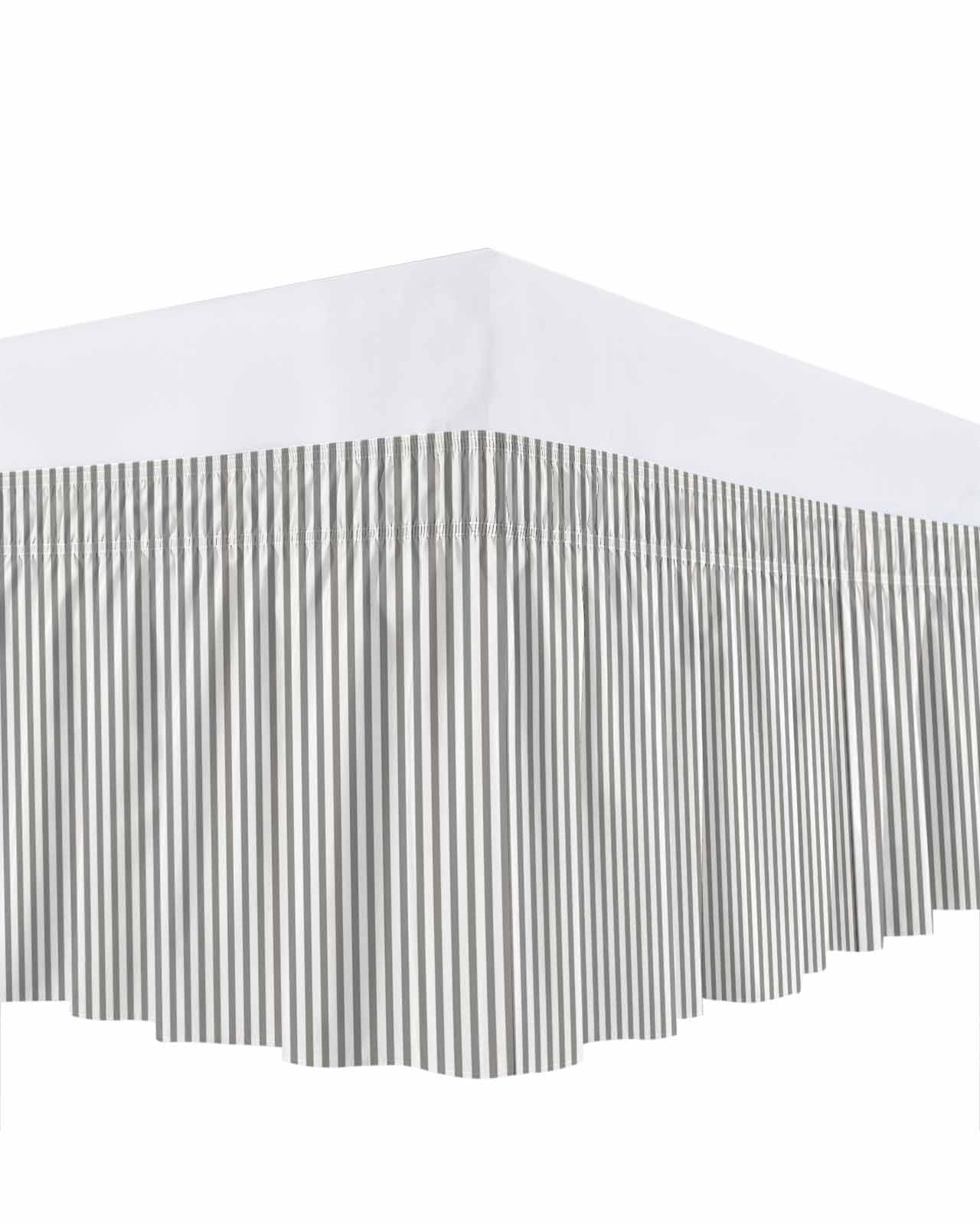 Grey and White Stripe Pattern Bed Skirt Queen Size 16&nbsp;Inch Drop, Simple Style Wrap Around Dust Ruffle Bedskirts, Wrinkle & Fade Resistant Easy Fit Bedskirt with Adjustable Elastic