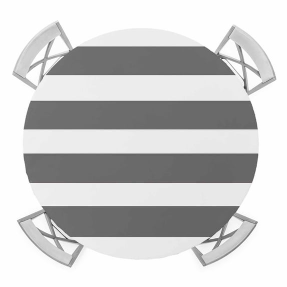 Grey and White Stripe Pattern Elastic Fitted Round Table Cover Simple Style Waterproof Outdoor Tablecloth for Holiday Party, Picnic, Patio & Dining Fits Tables Up to 36"-44"