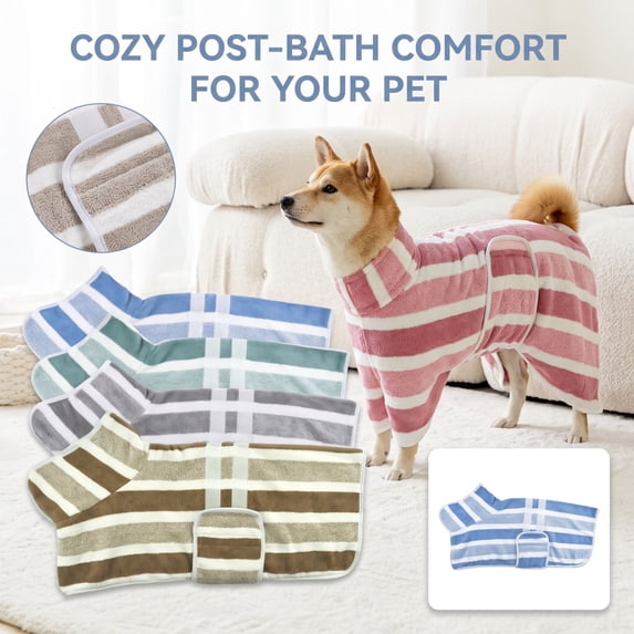 Grey White Striped Dog Towel Robe Soft Absorbent Pet Bath Coat Quick Drying Dog Bath Towel for Small Medium Large Dogs Post Swim Shower Home Use Adjustable Pet Drying Jacket