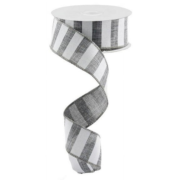 Grey White Striped Fabric Burlap Wired Ribbon (1.5 Inches x 10 Yards)RX9148R7