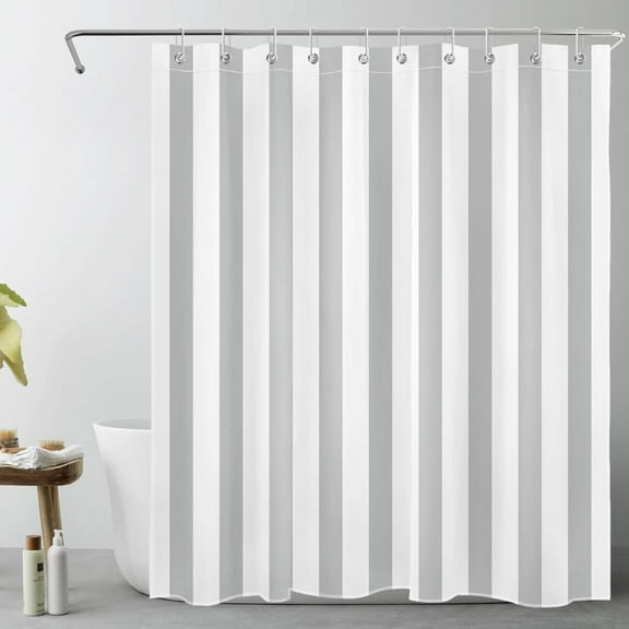 Grey and White Striped Fabric Shower Curtain for Bathroom with 10 Hooks, Vertical Stripe Shower Curtains for Bathroom, Modern Farmhouse Chic Style Bathroom Shower Curtains, 84x72 Inch