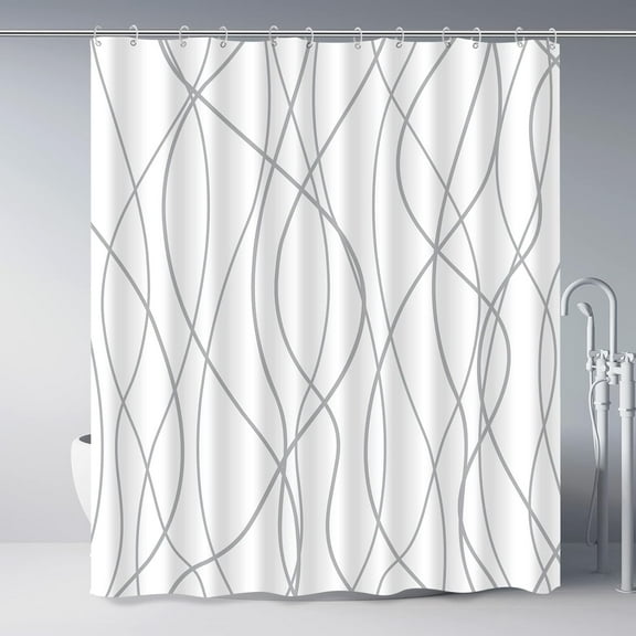Grey and White Striped Fabric Shower Curtain for Bathroom with 12 Hooks, Curtains 72 Inches Long, Weighted Hem,Waterproof Bath Accessories Hotel Style - Machine Washable