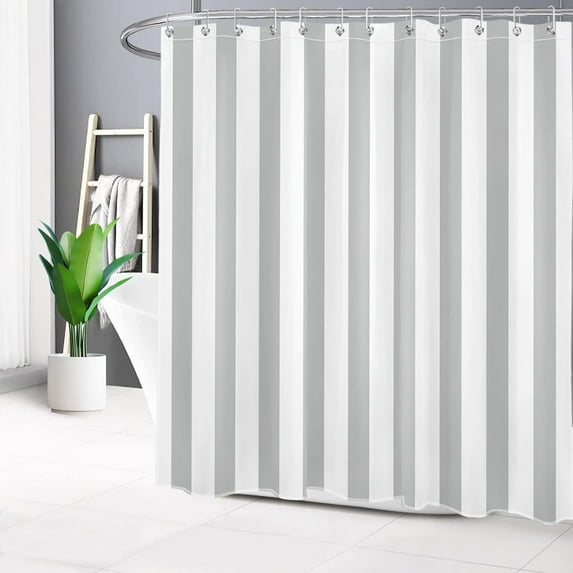 Grey and White Striped Fabric Shower Curtain for Bathroom with 12 Hooks, Geometric Vertical Stripe Shower Curtains for Bathroom, Modern Farmhouse Chic Style Bathroom Shower Curtains, 72x84 Inch