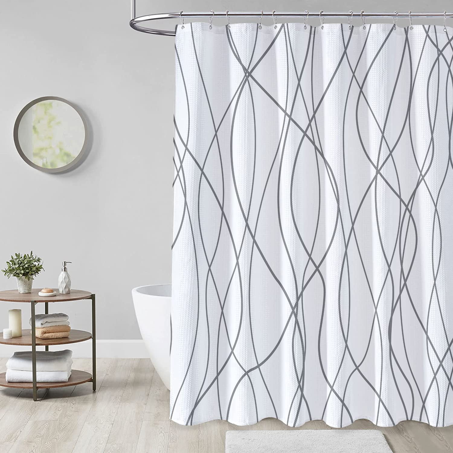 Grey and White Striped Fabric Shower Curtain for Bathroom, Shower ...