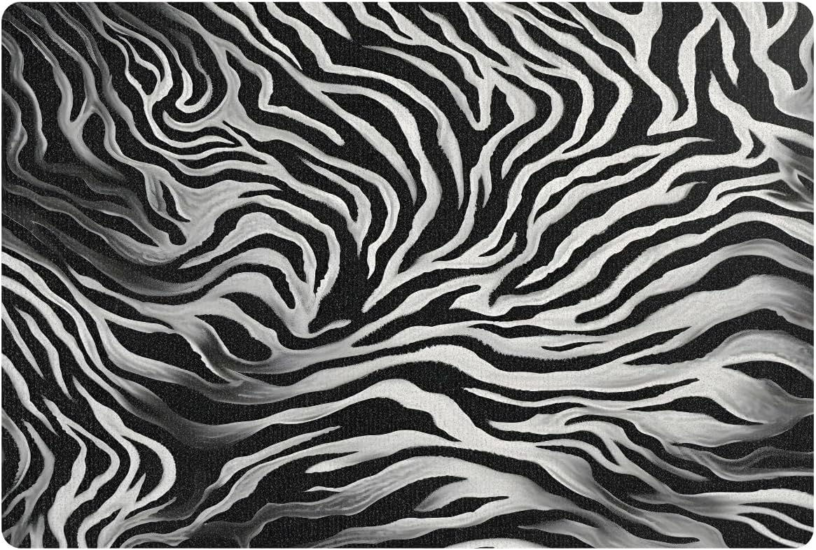 Grey and White Striped Outdoor Door Mat Indoor Outside Entrance