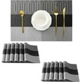 thumbnail image 1 of Grey with White Striped Placemats Set of 12 - Heat Resistant Non-Slip Place mats for Dining Table, Washable Durable PVC Vinyl Woven Table Mats（Grey Stripe, 12）, 1 of 6