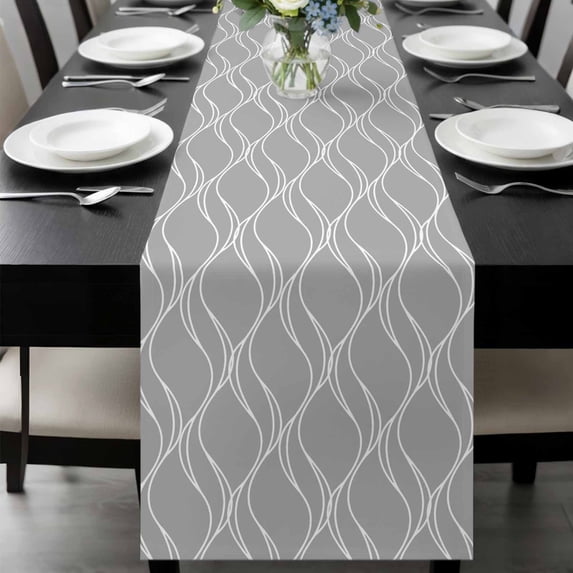 Grey White Stripes Table Runner 72 Inches Long, Simple Geometric Modern Monochrome Kitchen Coffee Dining Table Decoration for Home Party Birthday Wedding Home Decor 18x72 Inches