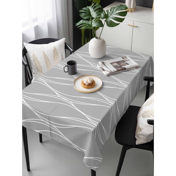 Grey White Stripes Tablecloth Rectangle Table Cloths 54x108, Waterproof Tablecloth Outdoor Table Cloth, Simple Geometric Modern Monochrome Washable Table Cover for Kitchen Dinning Party
