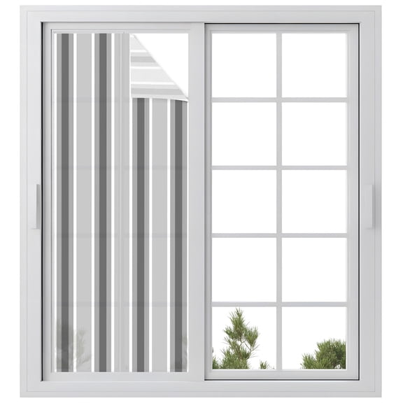 Grey White Stripes Window Privacy Film Modern Minimalist Grey Lines Decorative Glass Window Film UV Blocking Static Cling Non-Adhesive Sticker Covering for Home Door 29.5 x 78.7 inches