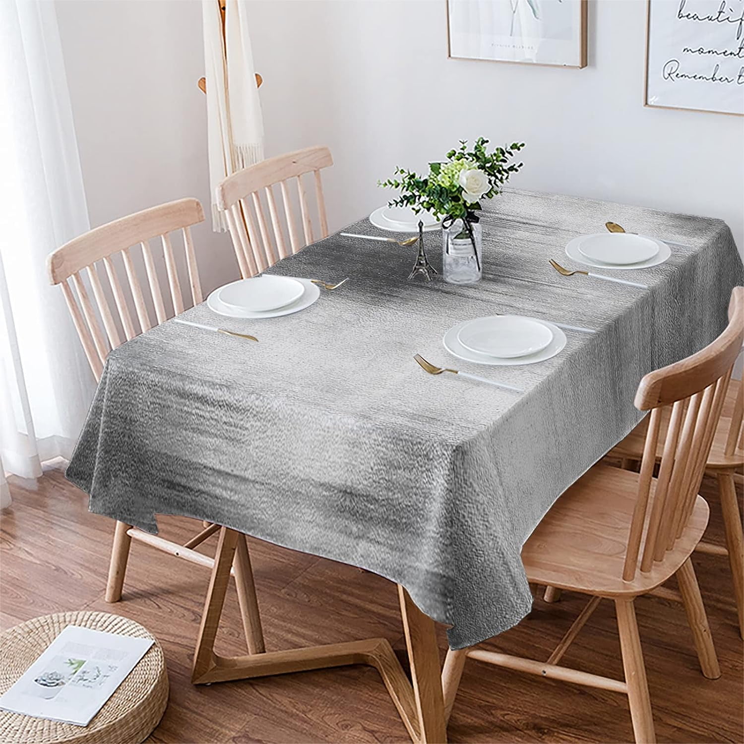 Grey White Tablecloth for Rectangle/Oval Tables 60x120 Inch Fabric Waterproof Table Cover Modern ...