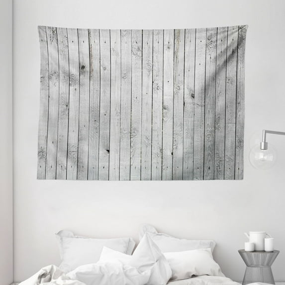 Grey and White Tapestry, Vertical Lined Wooden Board Background Black and White Tone Vintage Planks Picture, Wall Hanging for Bedroom Living Room Dorm Decor, 80W X 60L Inches, Grey, by Ambesonne