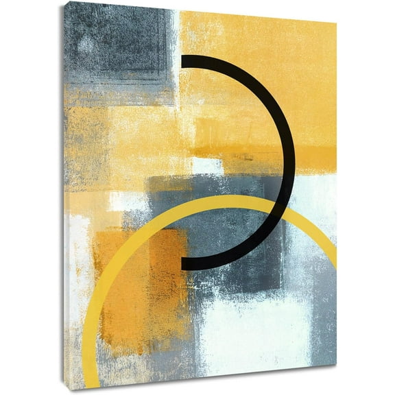 Grey and White Wall Art for Bathroom Black Yellow Geometric Aesthetic Canvas Wall Art Wall Paintings Home Decor Modern Wall Pictures for Living Room Bedroom Office Ready To Hang,12x16 Inch