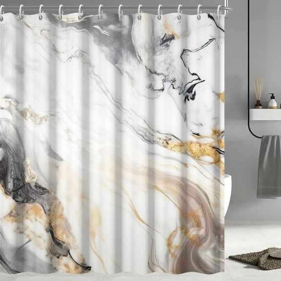 Grey and White Waterproof Shower Curtain, Modern Grey Marble Shower Curtain for Bathroom Aesthetic Waterproof Shower Curtain Set with Hooks 60"W x 72"L (Pack of 1)
