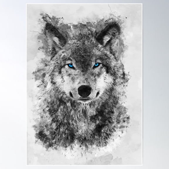 Grey White Wolf With Blue Eyes Poster Wall Art, Modern Wall Decor For Living Room Bedroom, 24x36 UNFRAMED