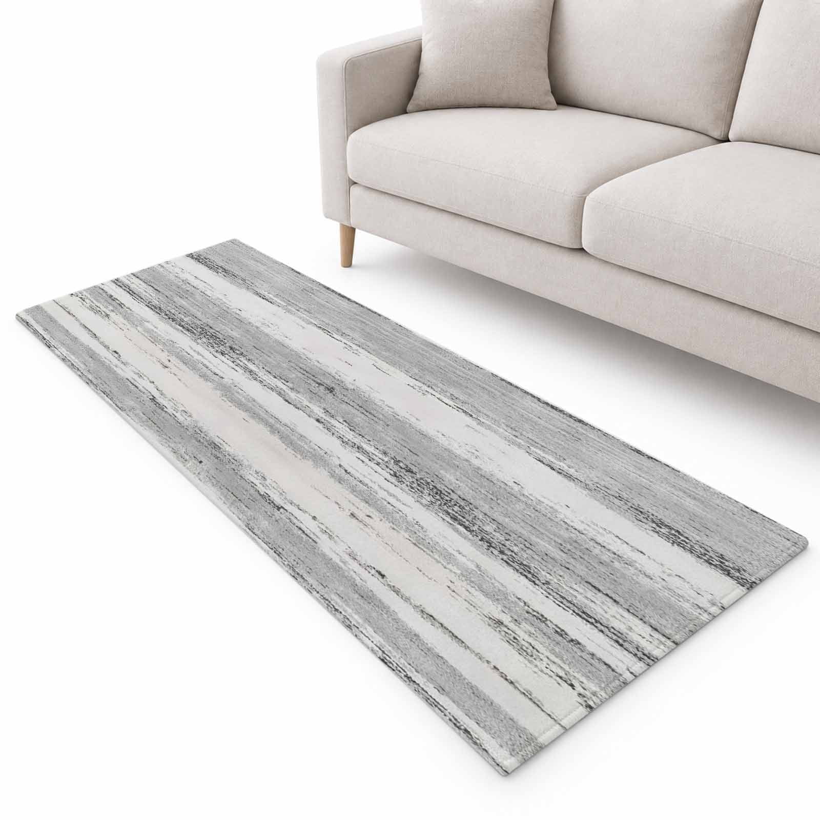 Grey White Wood Grain Runner Rug 2'x6', Country Vintage Farmhouse Wood ...