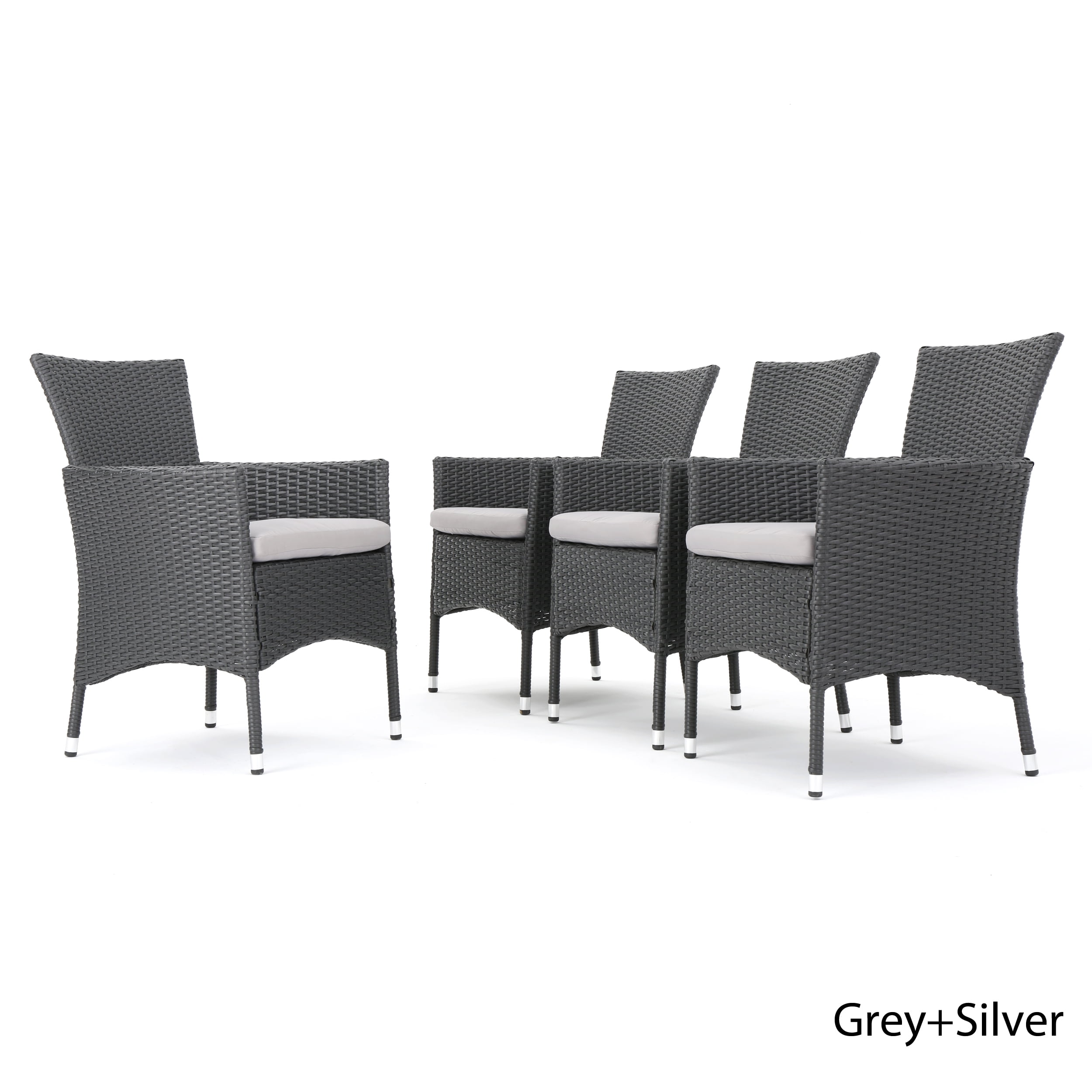 Grey Wicker Dining Chairs with Cushions (Set of 4)