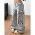 thumbnail image 1 of Grey Wide-Leg Baggy Jeans With Distressed Star Appliqué For Women, 1 of 30