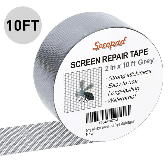 Grey Window Screen Repair Tape, 2IN X 10FT (120IN) Extended Size Screen Repair Kit for Windows or Doors, Strong Adhesive Screen Patch Fiberglass Tape Mesh Repair