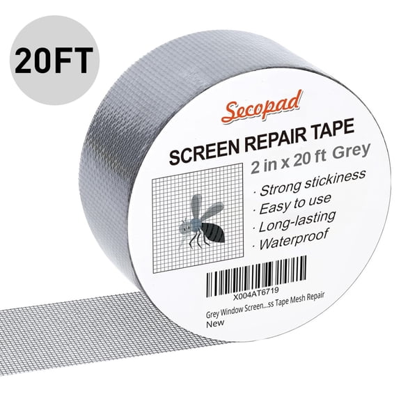 Grey Window Screen Repair Tape, 2IN X 20FT (240IN) Screen Repair Kit for Windows or Doors, Strong Adhesive Screen Patch Fiberglass Tape Mesh Repair
