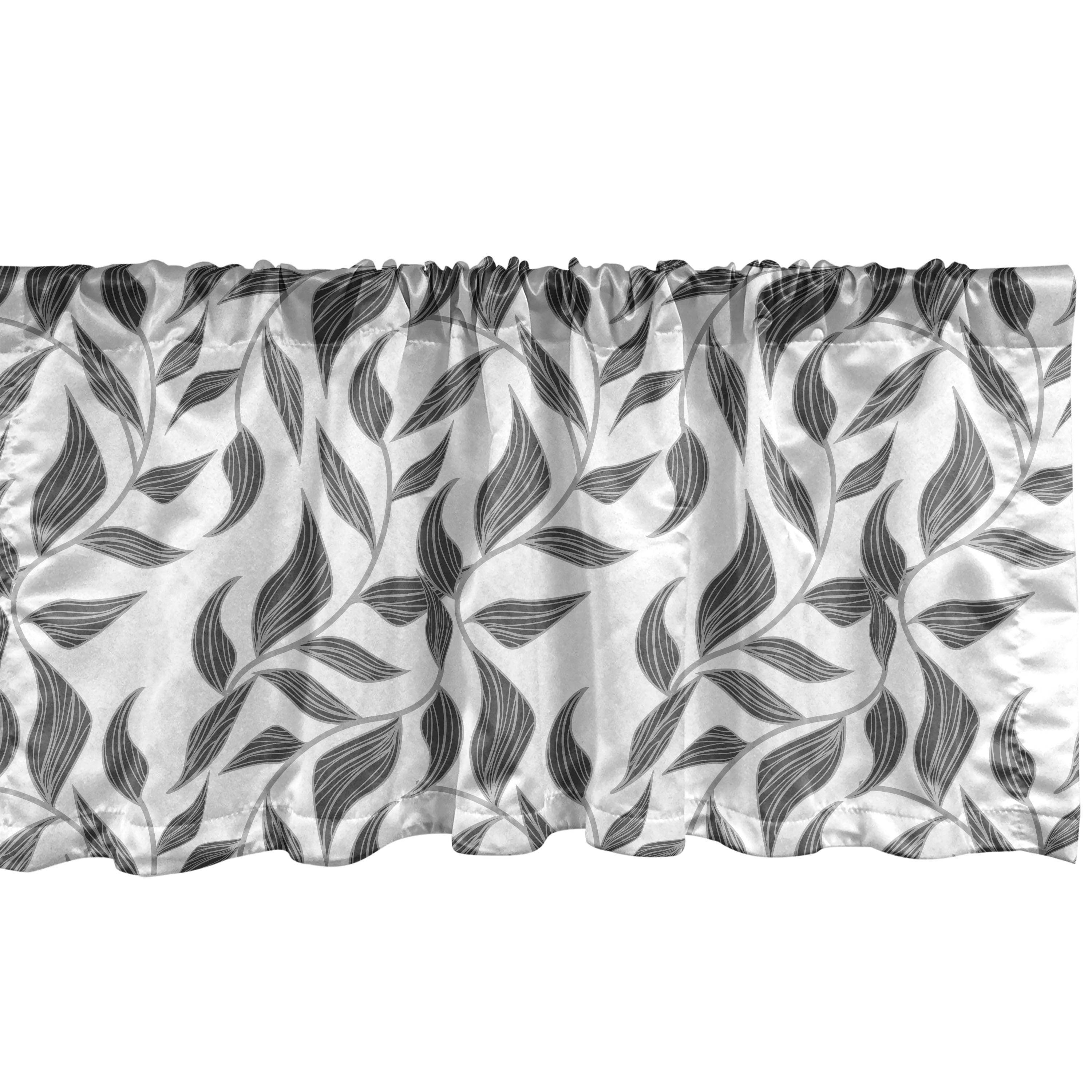 Grey Window Valance, Abstract Leaves on Vines Pattern Modern Nature with the Organic Line Forms