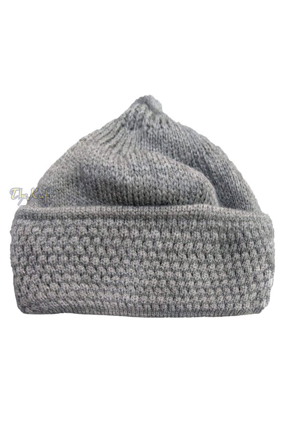 Grey Winter Beanie With Pompom Thick Faux Wool Double Layer Warm Hat Cap One-Size