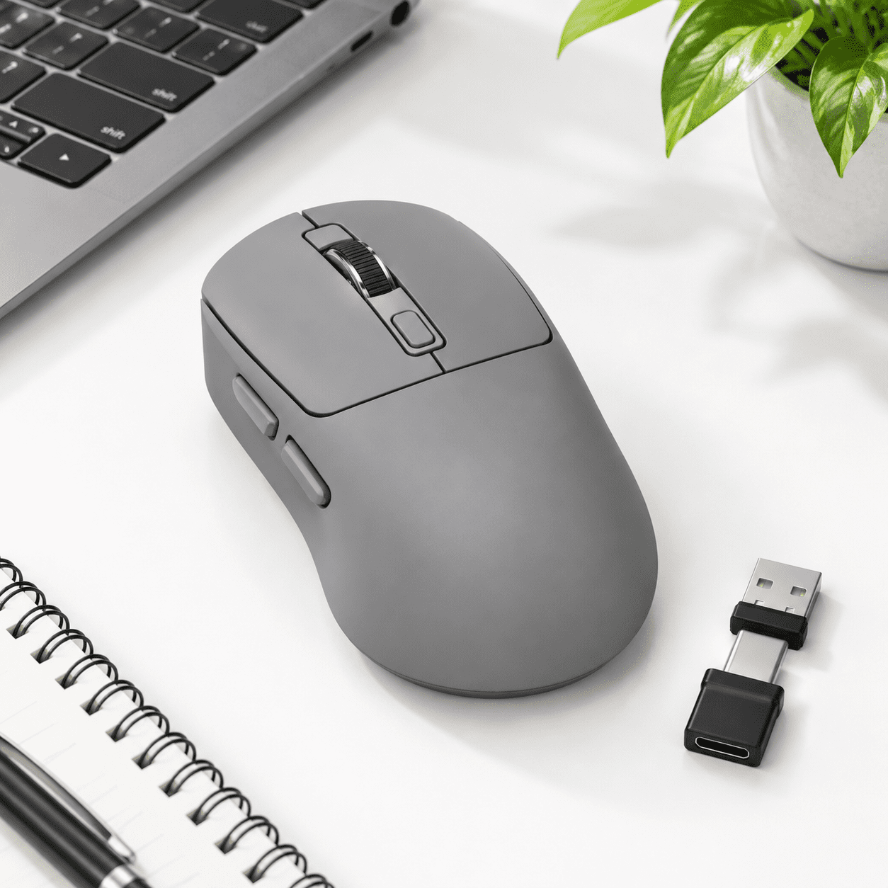 Computer Miouse Grey Wireless Computer Mouse, Tri-Mode Connectivity for Laptops ...
