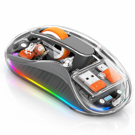 Grey Wireless RGB Tri-Mode Mouse, 2.4GHz USB-C Rechargeable Silent Portable for Laptops and